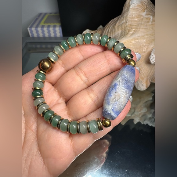 SODALITE + AVENTURINE + HEMATITE NATURAL BRACELET size 7” - Picture 10 of 15